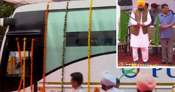 દિલ્લીના CM કેજરીવાલ અને પંજાબના સીએમ માને જલંધરમાં બતાવી વૉલ્વો બસ સેવાને લીલી ઝંડી