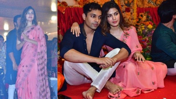 ભાઇ શોવિક અને ખાસ દોસ્ત સાથે દુર્ગા પૂજામાં જોવા મળી રિયા ચક્રવતિ