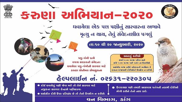 રાજ્યમાં ઉત્તરાયણ પર્વ દરમિયાન ઘાયલ થયેલા કુલ 9523 પક્ષીઓને સારવાર અપાઇ