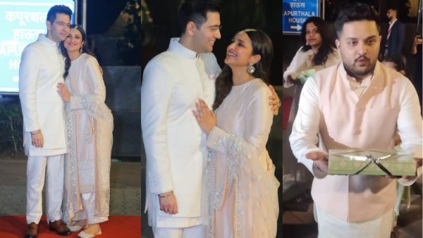 સગાઈ બાદ પરિણીતિ ચોપરા અને રાઘવ ચઢ્ઢાએ કેમેરા સામે રોમેન્ટિક પોઝ આપ્યા, જુઓ ફોટો