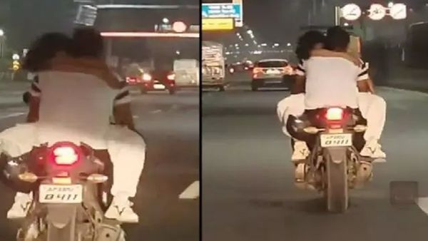 ચાલુ બાઈકમાં ઈશ્ક ફરમાવતુ કપલ કેમેરામાં કેદ, વીડિયો વાયરલ
