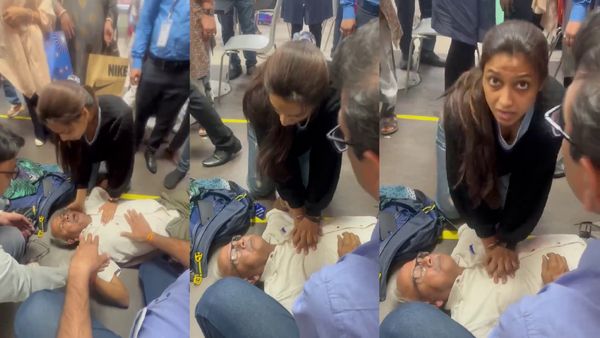 Video : દિલ્હી એરપોર્ટ પર વૃદ્ધને હાર્ટ એટેક આવતા મહિલાએ 5 મિનિટમાં જીવ બચાવી લીધો, જુઓ વીડિયો