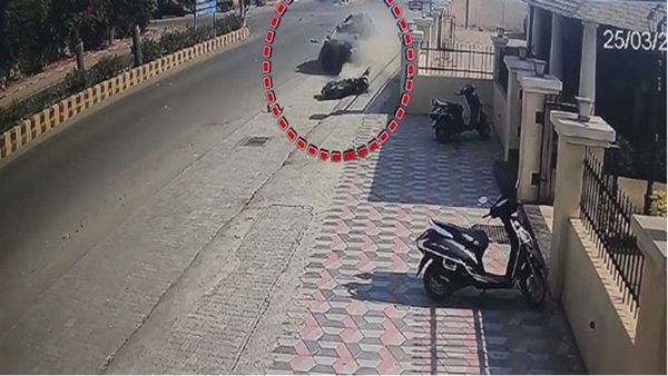 રાજકોટના પટેલ ચોક પાસે થયેલા અકસ્માતના ધ્રૂજાવી દેતા CCTV ફૂટેજ આવ્યા સામે, 2 લોકો ગંભીર