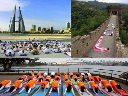 Yoga Day Pics: चीन की दीवार से लेकर एफिल टावर तक योग