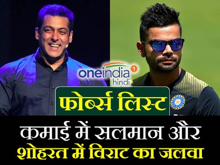 फोर्ब्स की टॉप कमाऊ लिस्ट में सलमान टॉप पर, कोहली नंबर 3