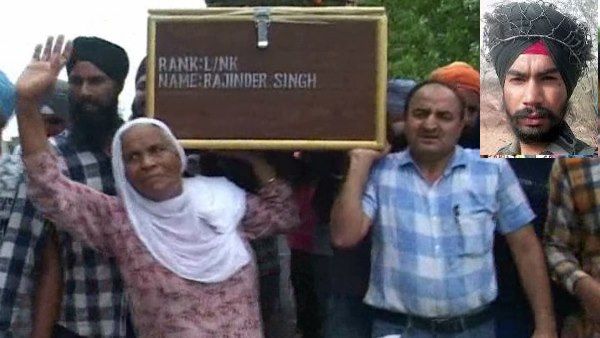 श्रीनगर में शहीद हुआ पंजाब का जवान, मां ने दिया बेटे को कंधा, सात महीने के बेटे ने दी मुखाग्नि