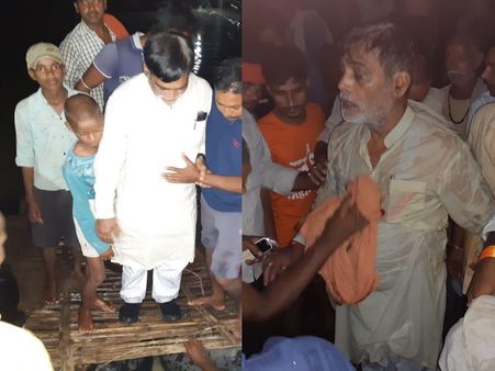 VIDEO: बाढ़ क्षेत्र का दौरा करने पहुंचे बीजीपी सांसद नदी में गिरे, खुद डूबते-डूबते बचे
