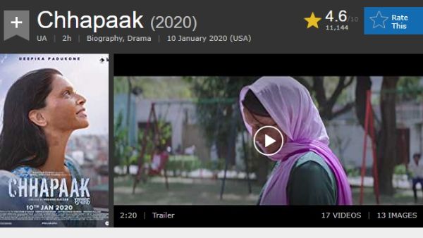 'छपाक' को IMDb पर सिर्फ 1 स्टार दे रहे हैं लोग, फिल्म की रेटिंग को हुआ बड़ा नुकसान