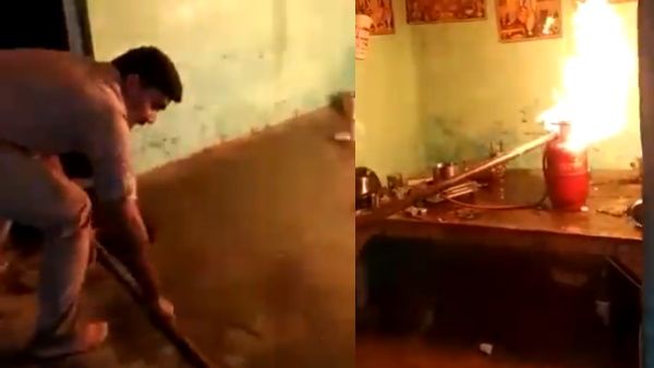 कुटिया में रखे सिलेंडर ने अचानक पकड़ी आग, सिपाही न करता ये काम तो हो जाता ब्लास्ट...देखें Video