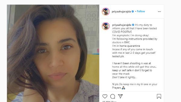 तारक मेहता का उल्टा चश्मा की एक्ट्रेस प्रिया आहूजा कोरोना संक्रमित