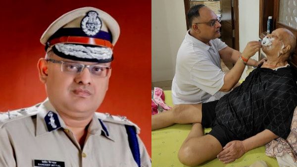 जानिए कौन हैं 80 वर्षीय बीमार पिता की दाढ़ी बना रहे IPS Sandeep Mittal, देखें वायरल तस्वीर