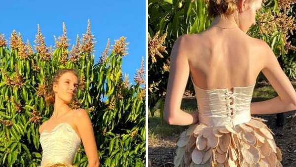 स्कूल में पढ़ने वाली इस लड़की ने आम की गुठलियों से बना ली खूबसूरत ड्रेस, दुनियाभर में हो रही तारीफ