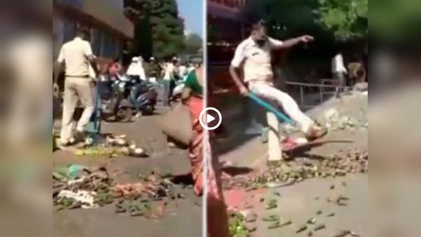 VIDEO: सब्जीवालों पर पुलिसवाले ने दिखाई दादागिरी, पैरों की ठोकर से सब्जियां रोड पर बिखेरीं
