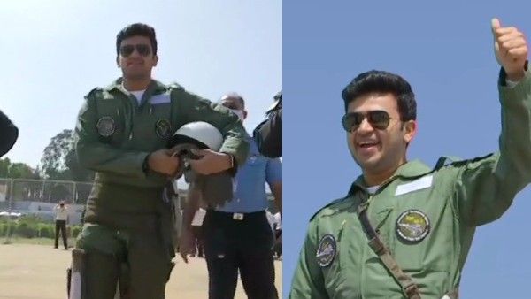 Aero India: एयरफोर्स पायलट की ड्रेस में बीजेपी सांसद तेजस्वी सूर्या, तेजस फाइटर प्लेन में भरी उड़ान