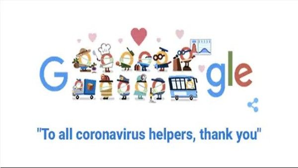गूगल ने दिल की इमोजी के साथ डूडल बनाकर डॉक्टरों, वैज्ञानिक शोधकर्ताओं और फ्रंटलाइन वर्करों का दिया धन्यवाद