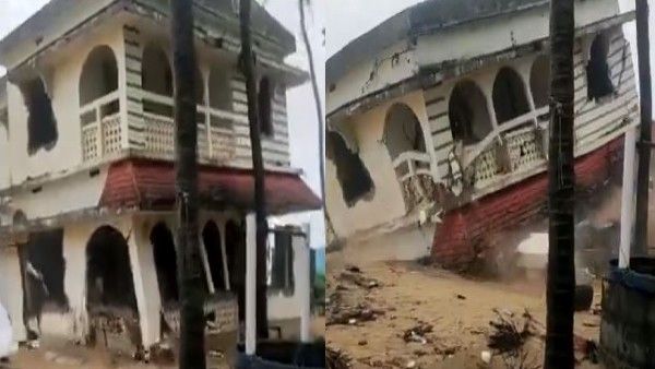 केरल में 'तौकते' तूफान का कहर, 10 सेकंड में गिरी दो मंजिला इमारत, देखें वीडियो