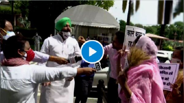 दिल्ली: संसद के बाहर कृषि कानूनों पर शिअद-कांग्रेस के महिला और पुरुष सांसद में जुबानी जंग- VIDEO