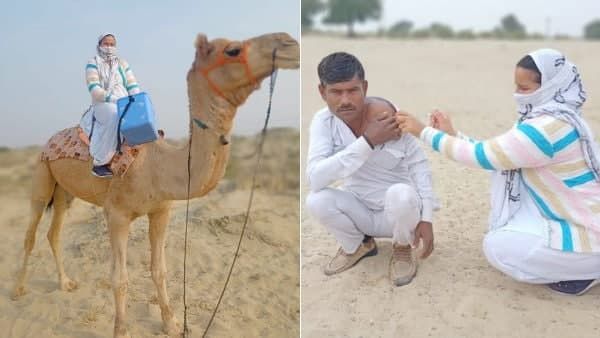 'हर घर दस्तक': ऊंट पर बैठकर वैक्सीन लगाने पहुंची हेल्थ वर्कर, केंद्रीय स्वास्थ्य मंत्री ने शेयर की तस्वीर