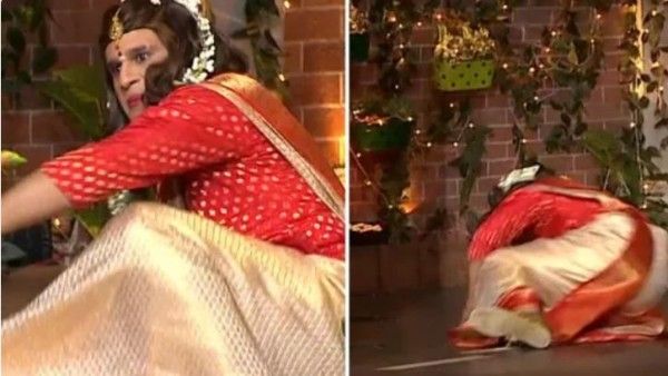 Video: सेट पर धड़ाम से गिरे कॉमेडियन कृष्णा, कपिल शर्मा से बोले- दोबारा साड़ी पहनने को मत कहना
