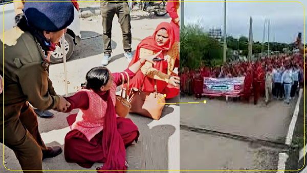 हरियाणा में आशा वर्कर्स का धरना-प्रदर्शन: हजारों महिलाएं सड़क पर, गृहमंत्री की कोठी घेरने की कोशिश