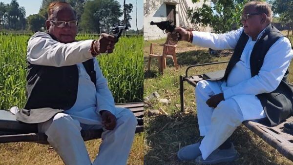 राजस्थान में पूर्व मंत्री कालूलाल गुर्जर ने रिवॉल्वर से कांच की बोतल व पपीते के पेड़ पर साधा निशाना