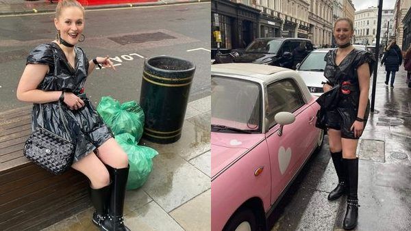 VIDEO: फैशन वीक में कूड़े वाली काली पन्नी पहनकर पहुंची लड़की, कमर पर लटकाया केले का छिलका