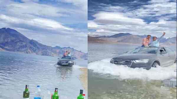 लद्दाख की पैंगोंग झील में दौड़ाई Audi कार, Viral Video पर मचा कोहराम