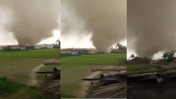 VIDEO: असम में चक्रवात से पहले दिखा टॉरनेडो, उड़ा ले गया लोगों की छतें और सामान
