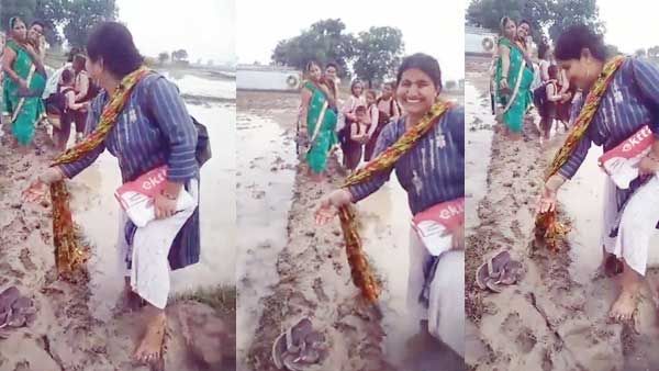 Chandauli में रास्ता विहीन सरकारी स्कूल, फिसल कर गिरी शिक्षिका का Video वायरल