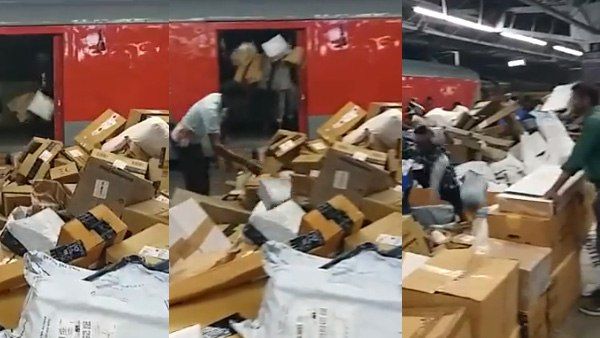 ताश के पत्तों की तरह ट्रेन से Amazon-Flipkart के पार्सल को हवा में फेंक रहे, VIDEO देख टेंशन में लोग