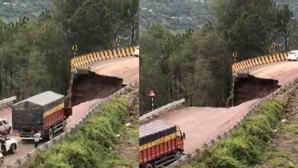 सोलन में अचानक से भरभरा कर ढह गया कालका-शिमला नेशनल हाईवे-5, दो गाड़ियां भी आईं चपेट में
