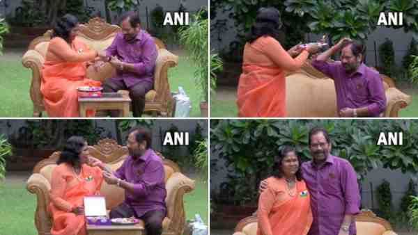 Raksha Bandhan 2022: मुख्तार अब्बास नकवी को केंद्रीय मंत्री साध्वी निरंजन ज्योति ने बांधी राखी, खिलाई मिठाई