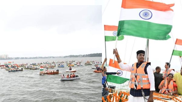 मध्य प्रदेश के इस मंत्री ने 75 नावों से निकाली तिरंगा यात्रा, धरती से लेकर जल और आसमान तक फैराया तिरंगा