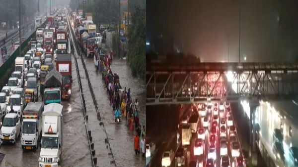 दिल्ली-हरियाणा में बारिश के चलते सड़कों पर भरा लबालब पानी, लगा भयंकर जाम, देखें Video