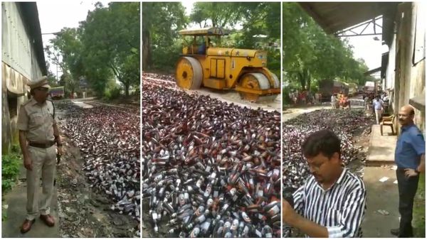 हजारों बियर की बोतलोंं पर चला बुलडोजर,डेढ़ करोड़ रुपये की शराब को आबकारी विभाग ने किया नष्ट
