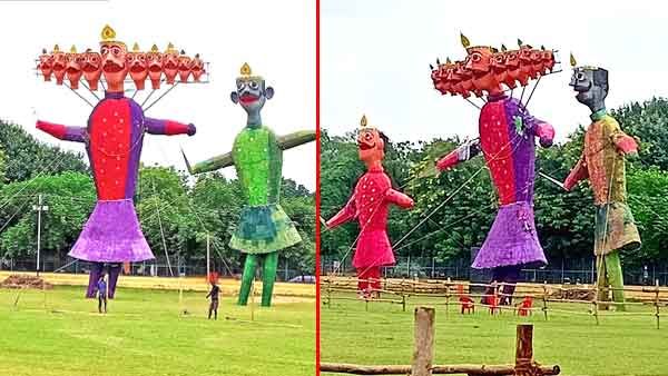 Dussehra 2022 : बारिश में भीग गया रावण का परिवार, पुतला सीधा करने के लिए मंगाई गई क्रेन