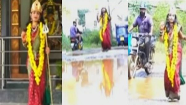 नवरात्रि में मां दुर्गा बनी 9 वर्षीय छात्रा गड्ढों से भरी सड़क पर चली, जानिए इसके पीछे की वजह