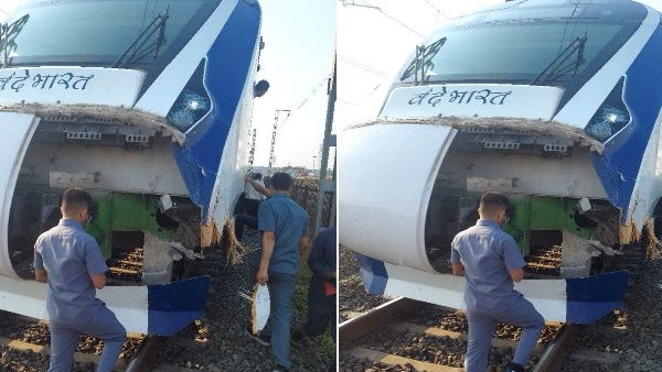 वंदे भारत एक्‍सप्रेस तीसरी बार हुई दुर्घटनाग्रस्‍त, मवेशी से हुई टक्‍कर, टूटा ट्रेन के सामने का हिस्‍सा