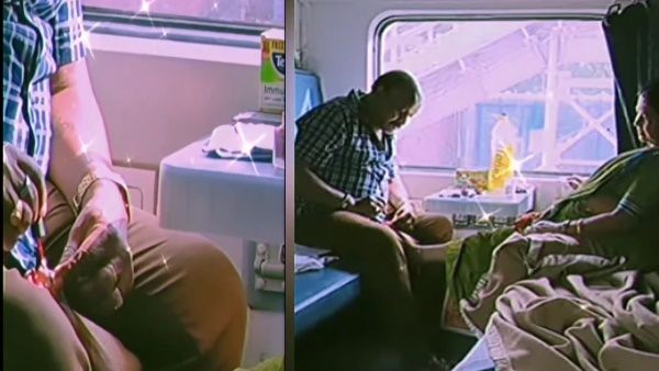 '50 की उम्र में ऐसा प्यार', ट्रेन के अंदर बीवी के पैरों में नेल पॉलिश लगाते पति का Video Viral