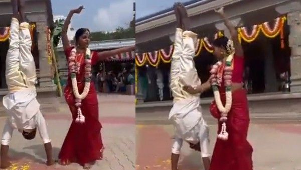 Video: मार्केट में आया नया प्री वेडिंग शूट, दूल्हा सिर के बल खड़ा, दुल्हन कर रही भरतनाट्यम, यूजर्स ने लिए मजे