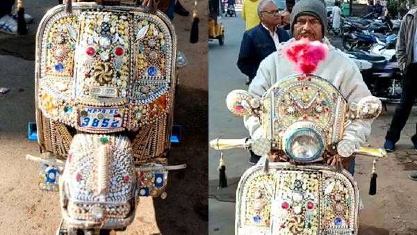 Taj Mahal से कम नहीं इनका Bajaj, रत्नों से जड़े स्कूटर में चलते है जबलपुर के अकरम मियां, लग्जरी कार भी है फेल