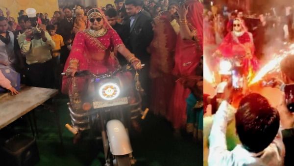 Bride Entry on Bullet : 7 फेरों से पहले बिंदौली में दूल्‍हे के साथ दुल्‍हन भी घोड़ी पर नजर आई