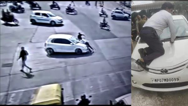 Indore Video news : इंदौर में कार चालक ने ट्रैफिक जवान को 400 मीटर तक बोनट पर घसीटा