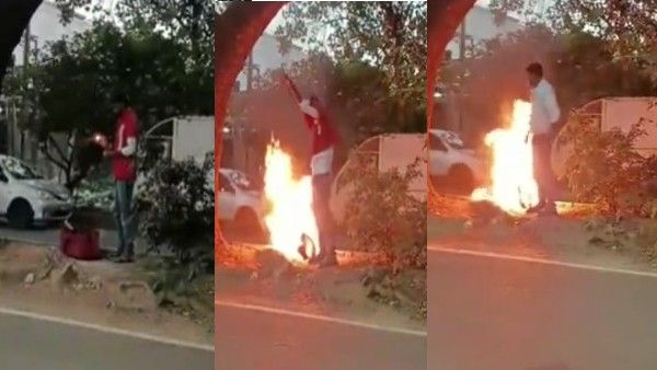 KGF स्टाइल में Zomato डिलीवरी बॉय ने लगा दी किट में आग, फिर टीशर्ट उतारकर जलाई, देखें Viral Video
