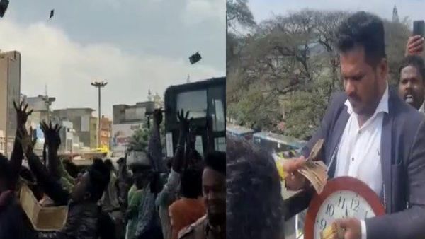 Bengaluru: शख्‍स फ्लाईओवर पर खड़ा होकर करने लगा नोटों की बारिश, लूटने के लिए मची भगदड़