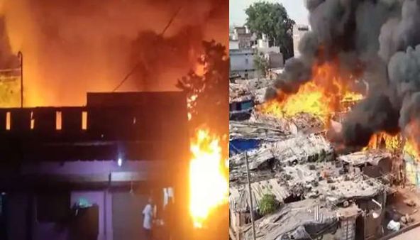 छत्तीसगढ़: भिलाई के सेक्टर 9 बस्ती में लगी आग, 25 घर जलकर खाक