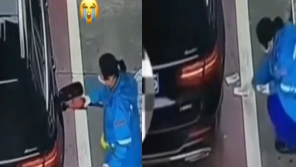 Mercedes मालिक ने पेट्रोल पंप पर जमीन पर फेंक कर दिए पैसे, फूट-फूट कर रोने लगी महिलाकर्मी, देखें Video