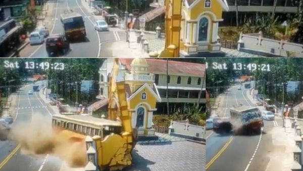 केरल में भीषण हादसा: कार से टक्कर के बाद चर्च की दीवार से टकराई बस, देखें दिल दहला देने वाला VIDEO