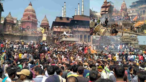 Kashi Masan Holi: एक तरफ धधकती चिता तो दूसरी तरफ भस्म की होली, महादेव के जयकारे से गूंज उठा मणिकर्णिका