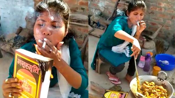 मनुस्मृति से जलाया चूल्हा, फिर सुलगाई सिगरेट, वायरल हुआ वीडियो तो महिला बोली, धूम्रपान या चिकन मत खाओ लेकिन...